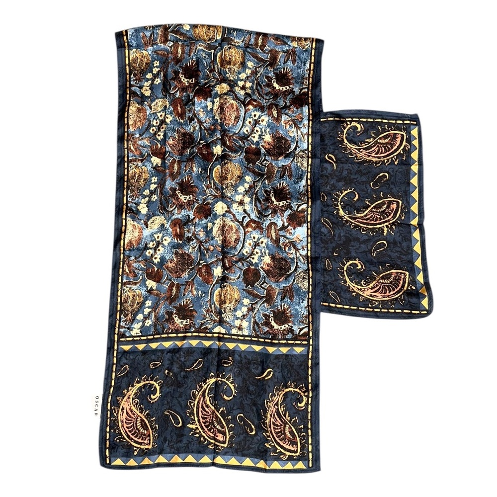 Vintage Oscar de la Renta 100% Silk Made in Japan Floral Paisley Scarf 15x59” - Picture 7 of 7